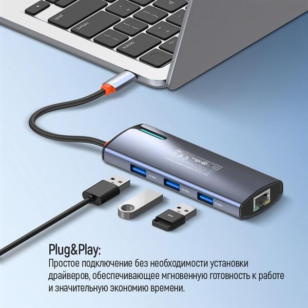 Док-станция СolorWay USB-C 6-в-1 Type C PD 100W/USB3.0х3/HDMI 4К/RJ45 (CW-HUB02)