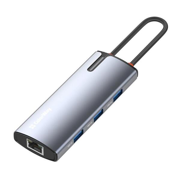 Док-станция СolorWay USB-C 6-в-1 Type C PD 100W/USB3.0х3/HDMI 4К/RJ45 (CW-HUB02)