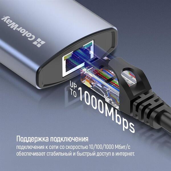 Док-станция СolorWay USB-C 6-в-1 Type C PD 100W/USB3.0х3/HDMI 4К/RJ45 (CW-HUB02)