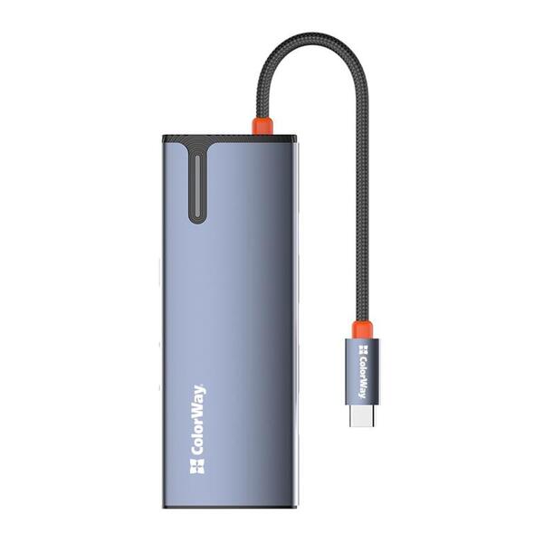Док-станция СolorWay USB-C 6-в-1 Type C PD 100W/USB3.0х3/HDMI 4К/RJ45 (CW-HUB02)