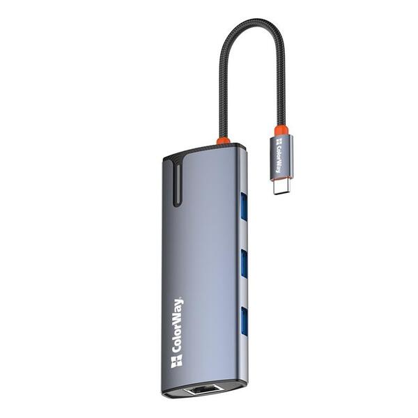 Док-станция СolorWay USB-C 6-в-1 Type C PD 100W/USB3.0х3/HDMI 4К/RJ45 (CW-HUB02)