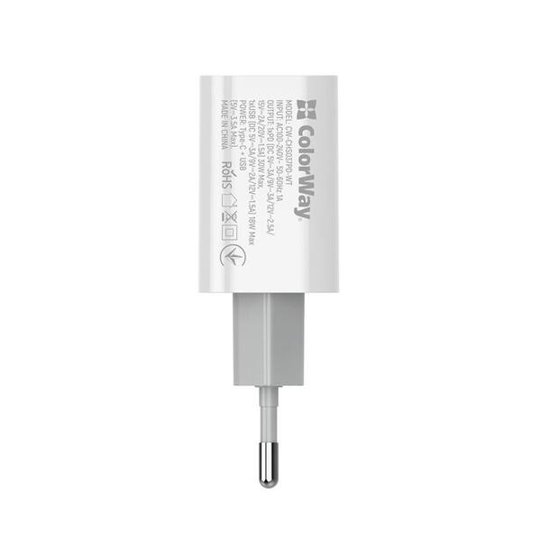 Сетевое зарядное устройство Colorway Power Delivery Port PPS (Type-C PD + USB QC3.0) (30W) White (CW-CHS037PD-WT)