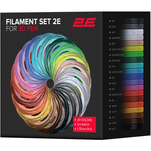 Картридж 2E для 3D ручки PLA, 1.75мм, 20шт, микс 5м