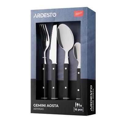 Набор столовых приборов Ardesto Gemini Aosta, 16 приборов, нержавеющая сталь, пластик, черный
