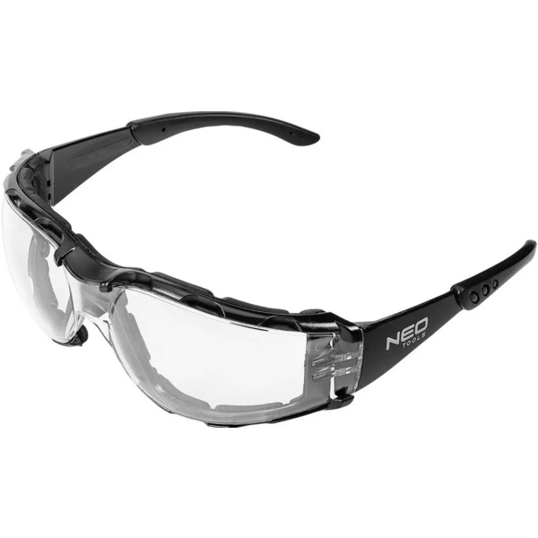 Окуляри захисні Neo Tools протиосколкові, клас захисту FT, гумові дужки, полікарбонат, прозорі