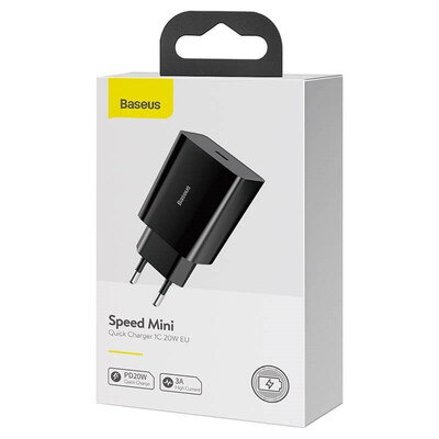 Мережевий Зарядний Пристрій Baseus Speed Mini Quick Charger, PD 20W, Black