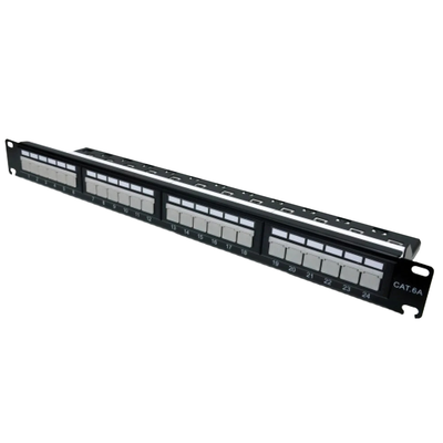 Патч-панель 19" 24xRJ-45 UTP, кат. 6a, із заднім організатором з пластиковими шторками, LW