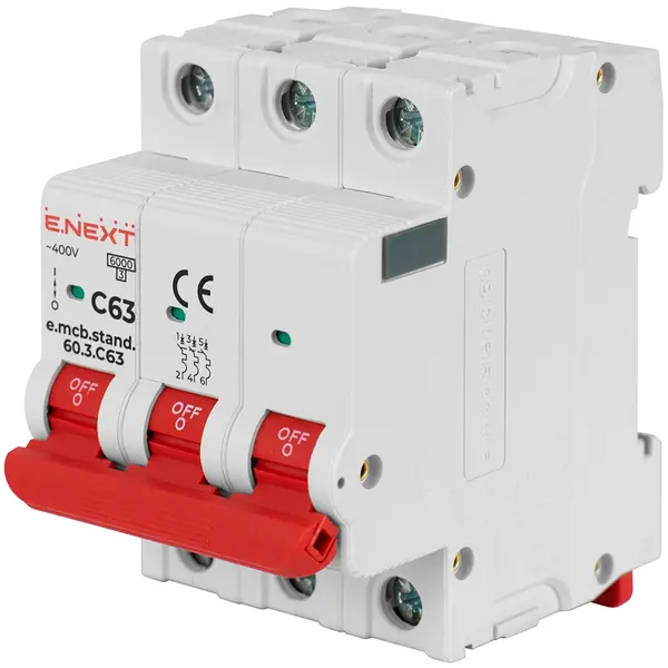 Модульний автоматичний вимикач Enext e.mcb.stand.60.3.C63, 3р, 63А, C, 6кА