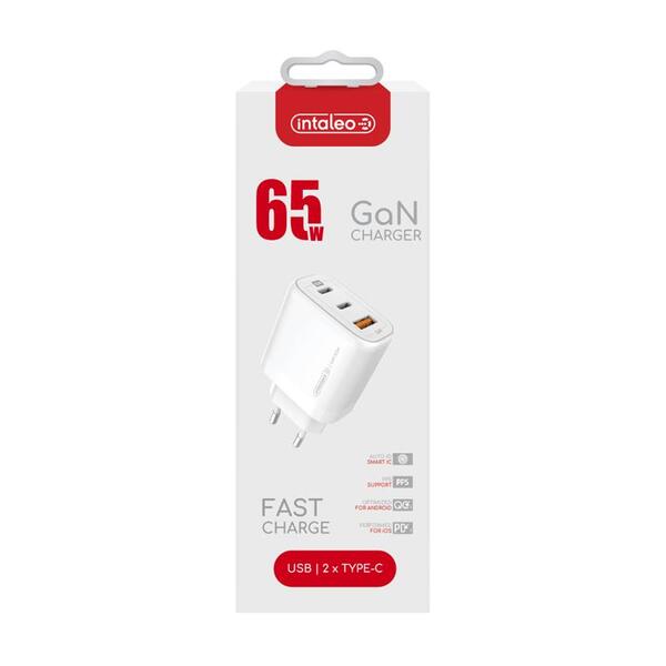 Сетевое зарядное устройство Intaleo TCG65GAN 2USB-C PD+USB-A QC 3.0 White (1283126559525)
