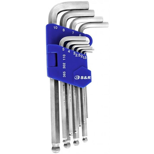 Набор ключей шестигранных S&R Cr-V удлиненных с шарниром 1.5-10 мм 10 шт (365302110)