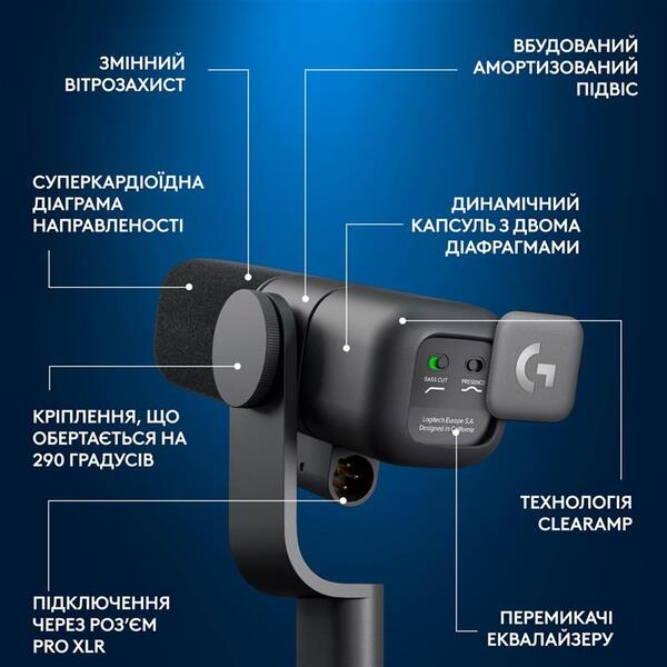 Мiкрофон Logitech G Yeti Studio Active Dynamic XLR Black (988-000565)