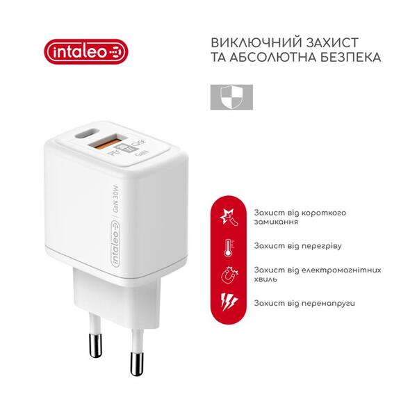 Сетевое зарядное устройство Intaleo TCG30GAN USB-C PD+USB-A QC 3.0 White (1283126578274)