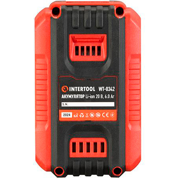 Акумулятор 20 В, літій-іон, 6.0 Ач, індикатор рівня заряду INTERTOOL WT-0342