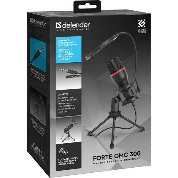 Ігровий стрім мікрофон Defender Forte GMC 300 3,5 мм, 1.5 м