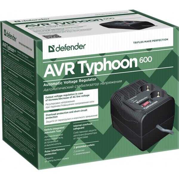 Стабилизатор напряжения Defender AVR Typhoon 600 200 Вт, 2 розетки