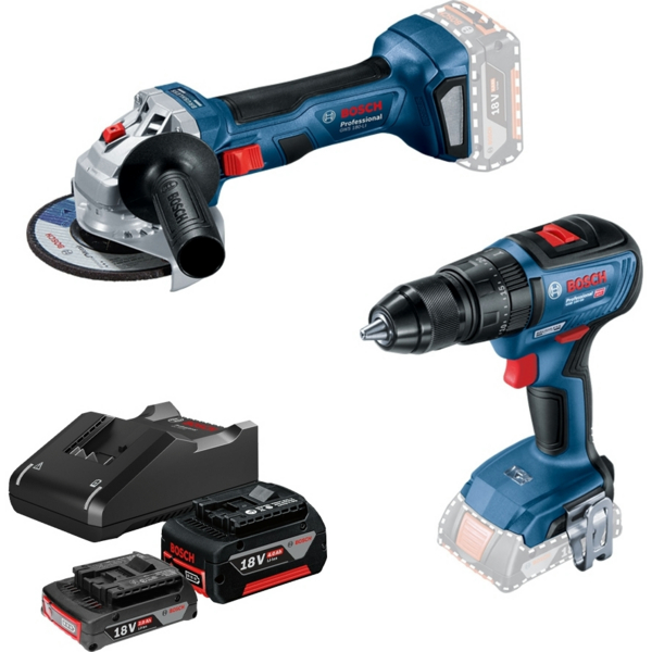 Набір інструментів Bosch: шліфмашина кутова GWS 180-LI + дриль-шуруповерт GSB 18V-50 + 2 АКБ 4Аг + ЗУ (0.615.990.M8S)