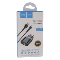 Мережевий зарядний пристрій Hoco C12Q, QC 3.0, PD 18W, Cable Micro Black