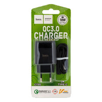 Мережевий зарядний пристрій Hoco C72Q, Cable Type-C, QC 3.0, Black
