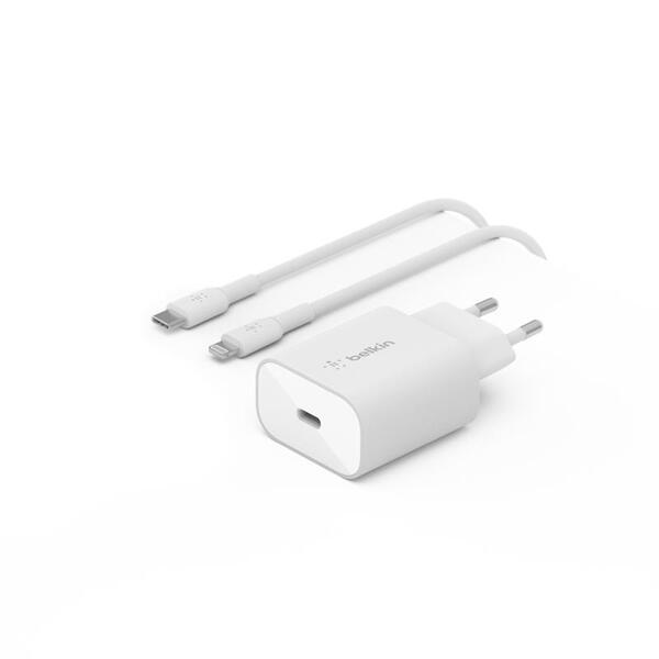 Зарядний пристрій Belkin 25Вт USB-С PD PPS, КабельUSB-С > Lightning, 1м, PVC, белый