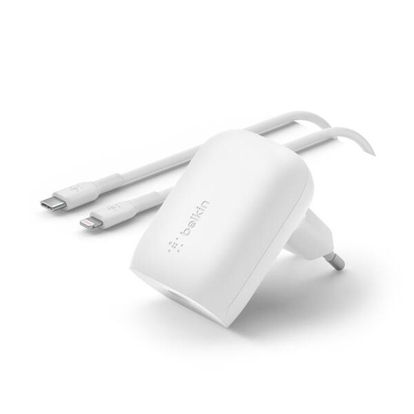 Зарядний пристрій Belkin 30Вт USB-С PD PPS, КабельUSB-С > Lightning 1м, белый