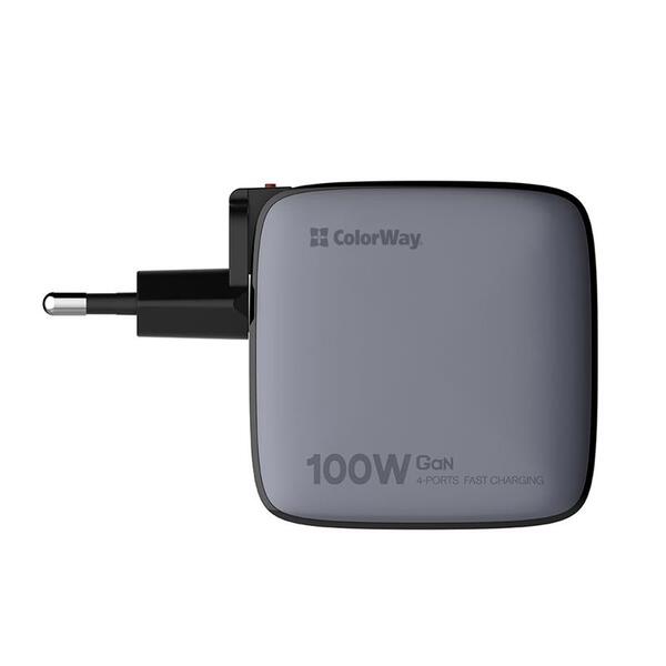 Сетевое зарядное устройство ColorWay Power Delivery GaN (USB-A + 3USB TYPE-C) 100W Black (CW-CHS047PD-BK)
