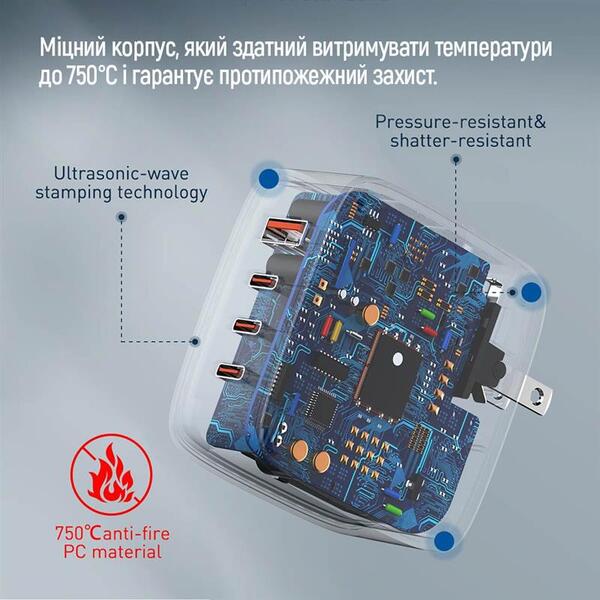 Сетевое зарядное устройство ColorWay Power Delivery GaN (USB-A + 3USB TYPE-C) 100W Black (CW-CHS047PD-BK)