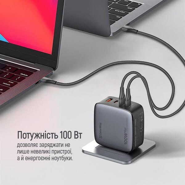 Сетевое зарядное устройство ColorWay Power Delivery GaN (USB-A + 3USB TYPE-C) 100W Black (CW-CHS047PD-BK)
