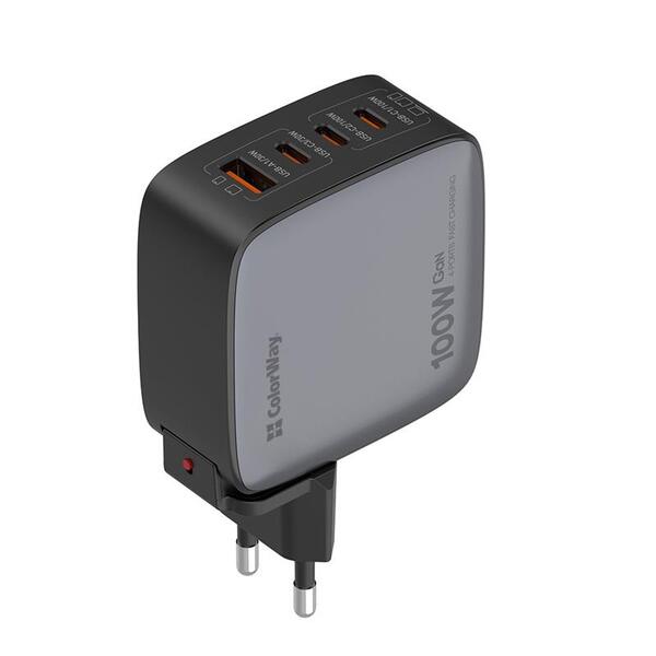 Сетевое зарядное устройство ColorWay Power Delivery GaN (USB-A + 3USB TYPE-C) 100W Black (CW-CHS047PD-BK)