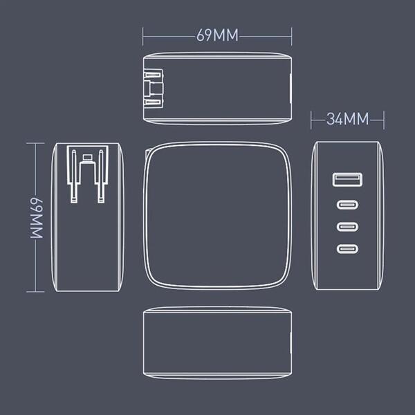 Сетевое зарядное устройство ColorWay Power Delivery GaN (USB-A + 3USB TYPE-C) 100W Black (CW-CHS047PD-BK)