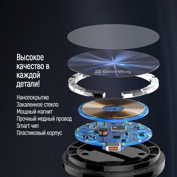 Беспроводное зарядное устройство СolorWay MagSafe 360° Air Vent 15W Black (CW-CHMW042Q-BK)