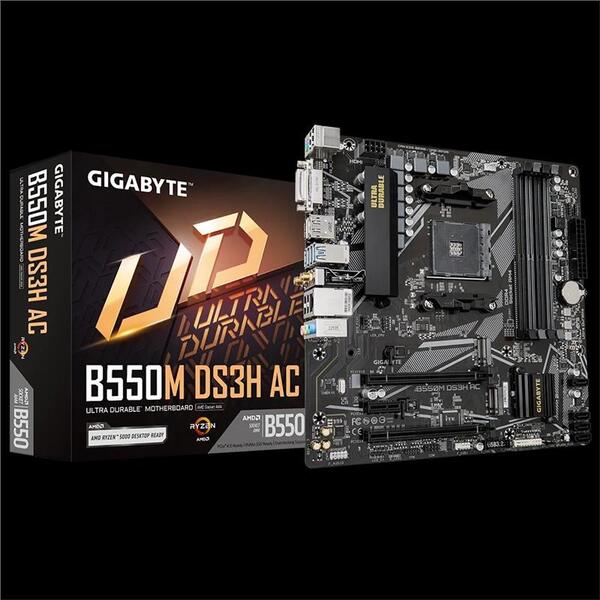 Материнська плата GIGABYTE B550M DS3H AC sAM4 B550 4xDDR4 M.2 HDMI D-Sub mATX