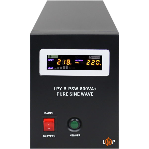 Джерело безперебійного живлення LogicPower LPY-B-PSW-800VA+ (560Вт)5A/15A, з правильною синусоїдою 12V