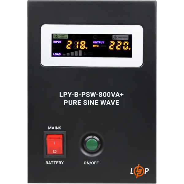 Джерело безперебійного живлення LogicPower LPY-B-PSW-800VA+ (560Вт)5A/15A, з правильною синусоїдою 12V