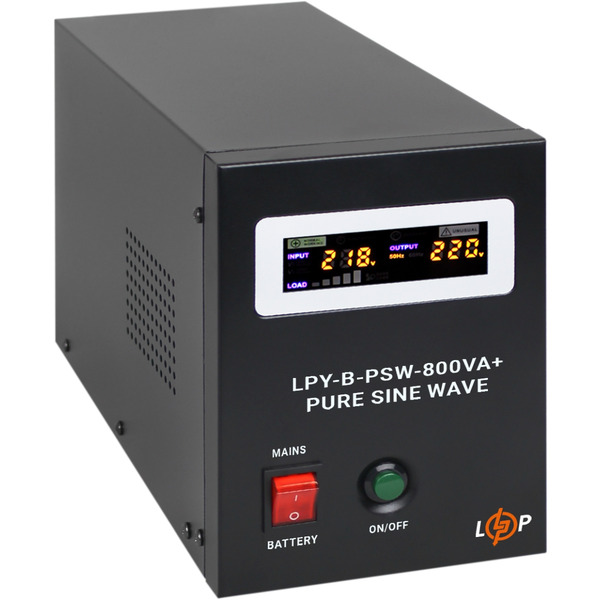 Джерело безперебійного живлення LogicPower LPY-B-PSW-800VA+ (560Вт)5A/15A, з правильною синусоїдою 12V