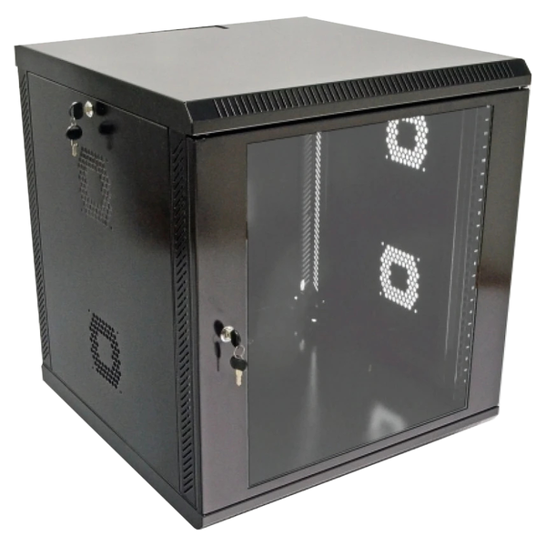 Шафа для обладнання з акриловим склом, чорна, 19"12U, розміри 600х600х640 мм
