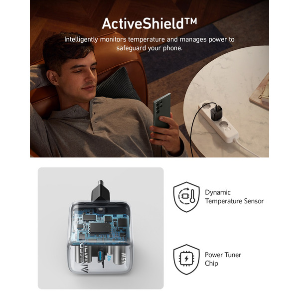 Мережевий зарядний пристрій Anker PowerPort 313 - 45W PD + PPS USB-C Black (A2643G11)