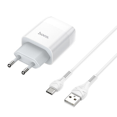 Мережевий зарядний пристрій Hoco C73A, Cable Type-C, 2.4A, White