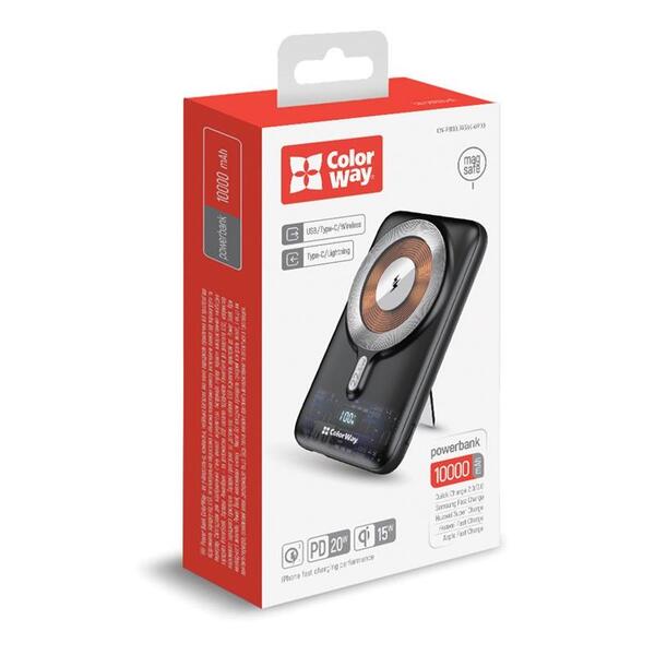 Внешний аккумулятор (Power Bank) ColorWay 15W MagSafe 10000mAh Black (CW-PB100LPA3BK-WPDD)