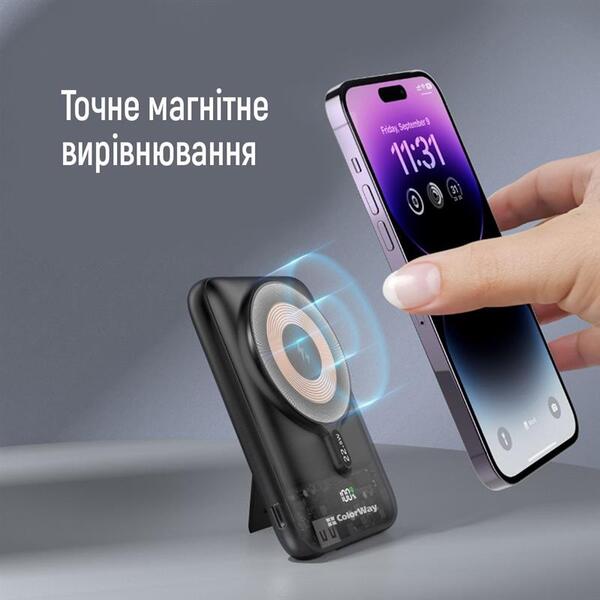 Внешний аккумулятор (Power Bank) ColorWay 15W MagSafe 10000mAh Black (CW-PB100LPA3BK-WPDD)