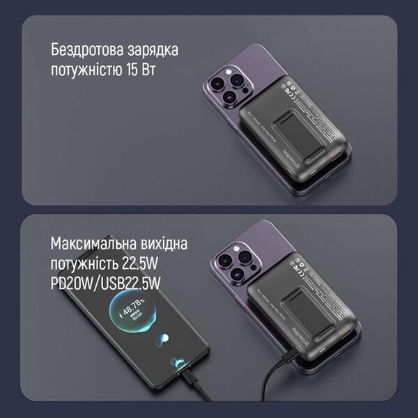 Внешний аккумулятор (Power Bank) ColorWay 15W MagSafe 10000mAh Black (CW-PB100LPA3BK-WPDD)