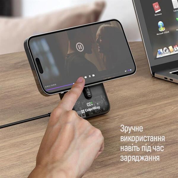 Внешний аккумулятор (Power Bank) ColorWay 15W MagSafe 10000mAh Black (CW-PB100LPA3BK-WPDD)