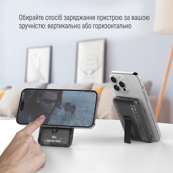 Внешний аккумулятор (Power Bank) ColorWay 15W MagSafe 10000mAh Black (CW-PB100LPA3BK-WPDD)