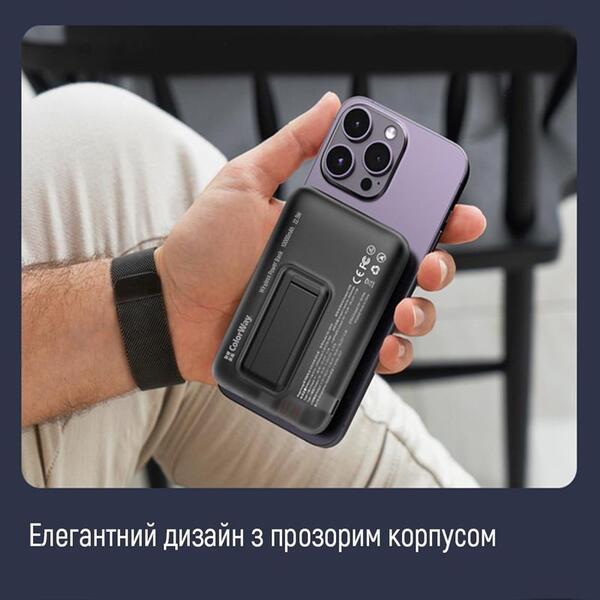 Внешний аккумулятор (Power Bank) ColorWay 15W MagSafe 10000mAh Black (CW-PB100LPA3BK-WPDD)