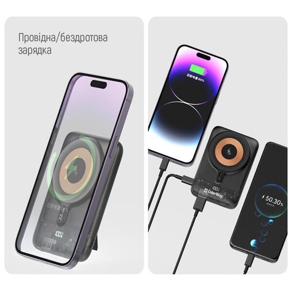 Внешний аккумулятор (Power Bank) ColorWay 15W MagSafe 10000mAh Black (CW-PB100LPA3BK-WPDD)