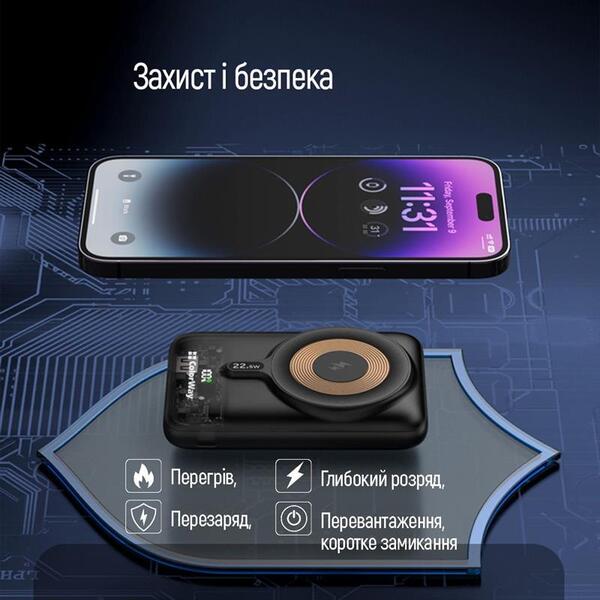 Внешний аккумулятор (Power Bank) ColorWay 15W MagSafe 10000mAh Black (CW-PB100LPA3BK-WPDD)