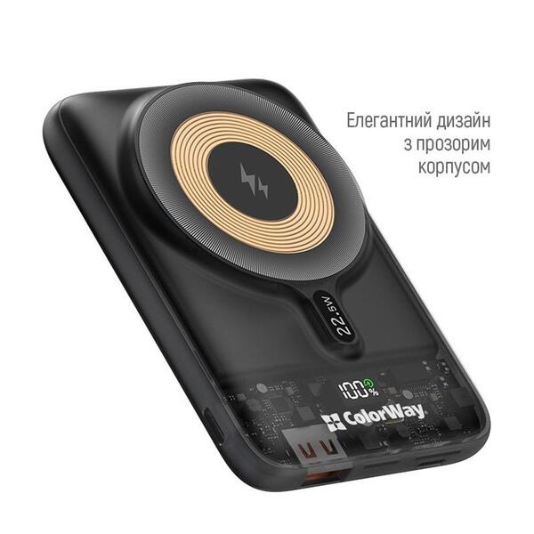 Внешний аккумулятор (Power Bank) ColorWay 15W MagSafe 10000mAh Black (CW-PB100LPA3BK-WPDD)