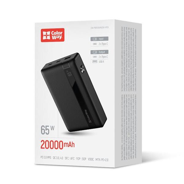 Внешний аккумулятор (Power Bank) ColorWay Powerful 20000mAh Черный (CW-PB200LPA3BK-PDD)
