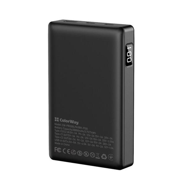 Внешний аккумулятор (Power Bank) ColorWay Powerful 20000mAh Черный (CW-PB200LPA3BK-PDD)