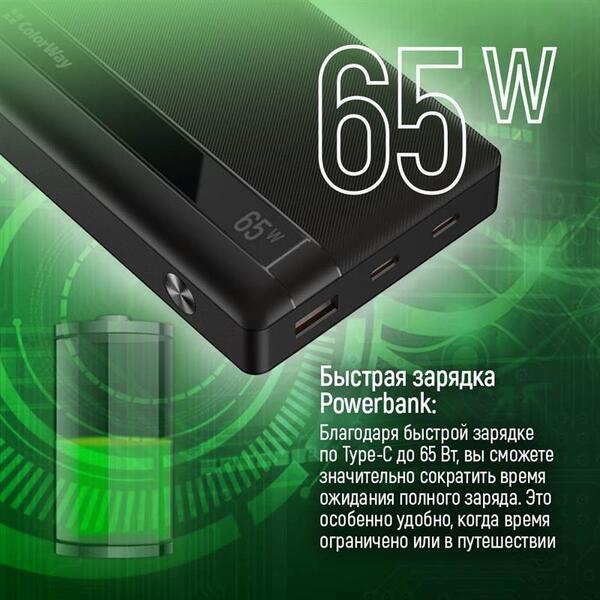 Внешний аккумулятор (Power Bank) ColorWay Powerful 20000mAh Черный (CW-PB200LPA3BK-PDD)