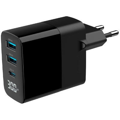 Мережевий зарядний пристрій Gembird TA-UC-PDQC30LCD-BK-02 2хUSB-A (QC3.0 18W) + 1хType-C (PD20W)
